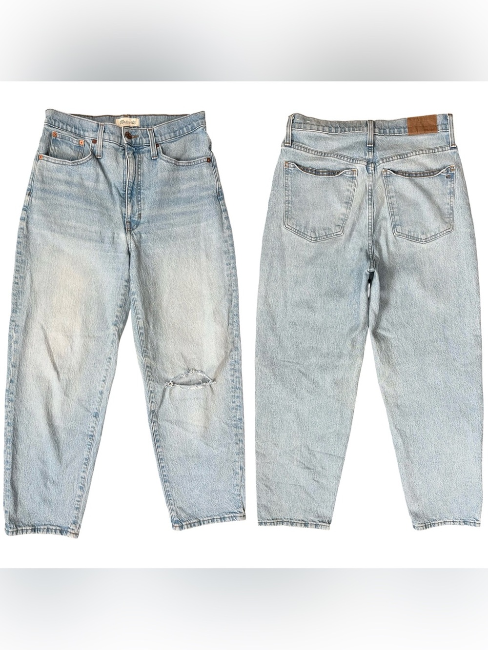 Madewell “Balloon” Light Wash Distressed Zipper Fly Barrel Jeans Size 27